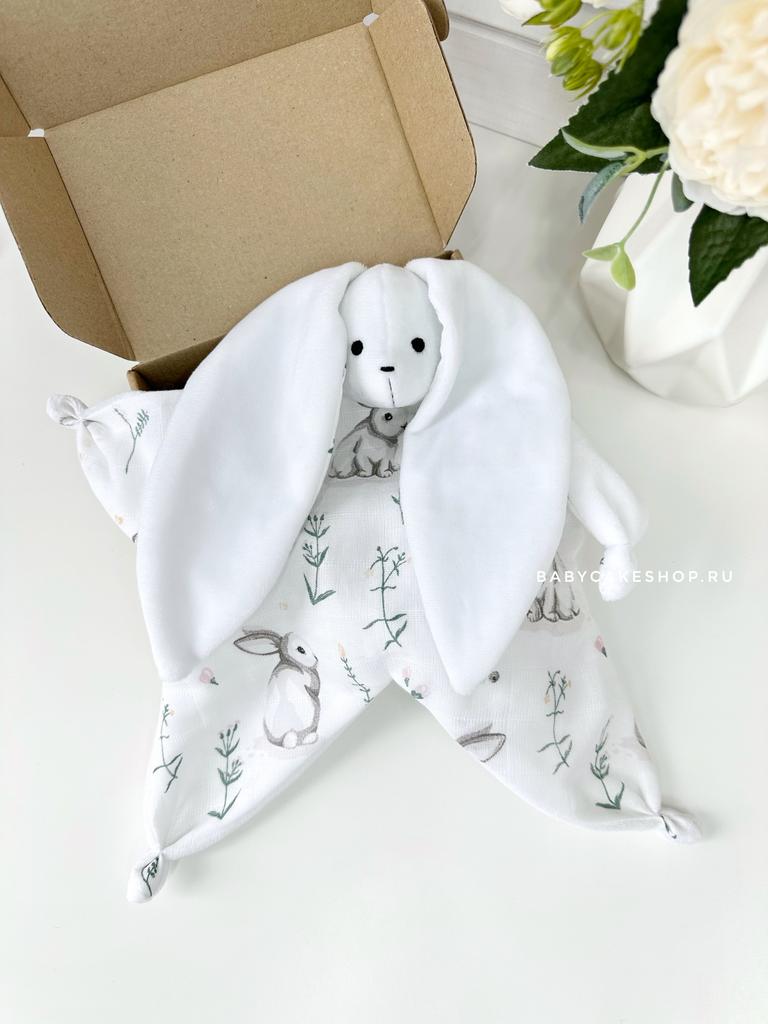 Комфортер первая мягкая игрушка ручной работы «Белый зайчик»