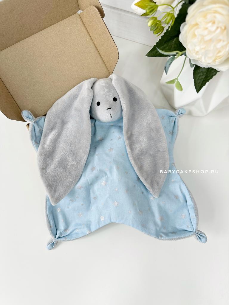 Комфортер первая мягкая игрушка ручной работы «Серый зайчик для мальчика»
