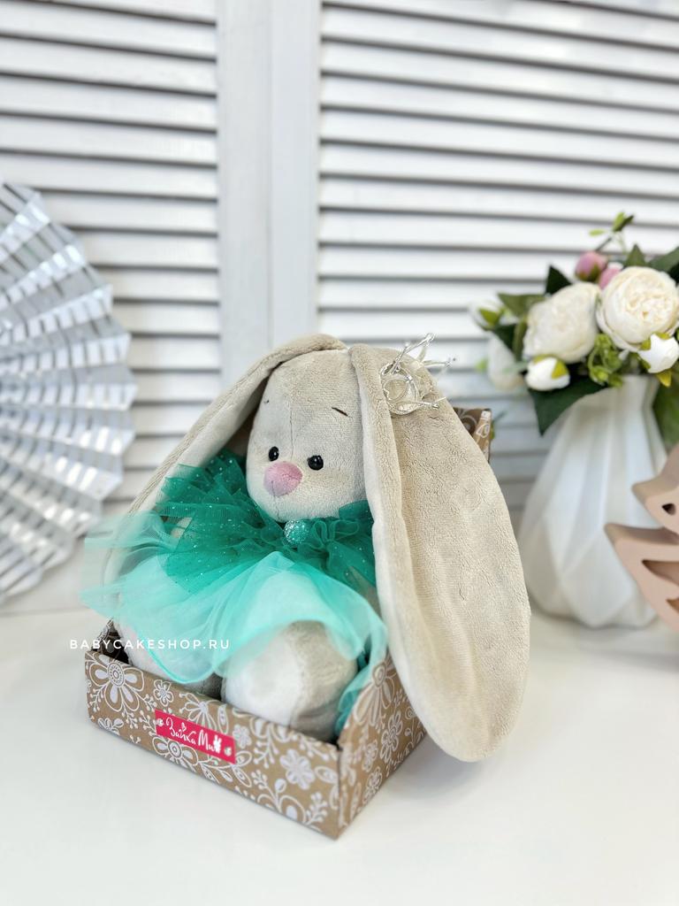 Мягкая именная игрушка с вышивкой имени и метрикой ребенка “Зайка Ми принцесса в мятном”
