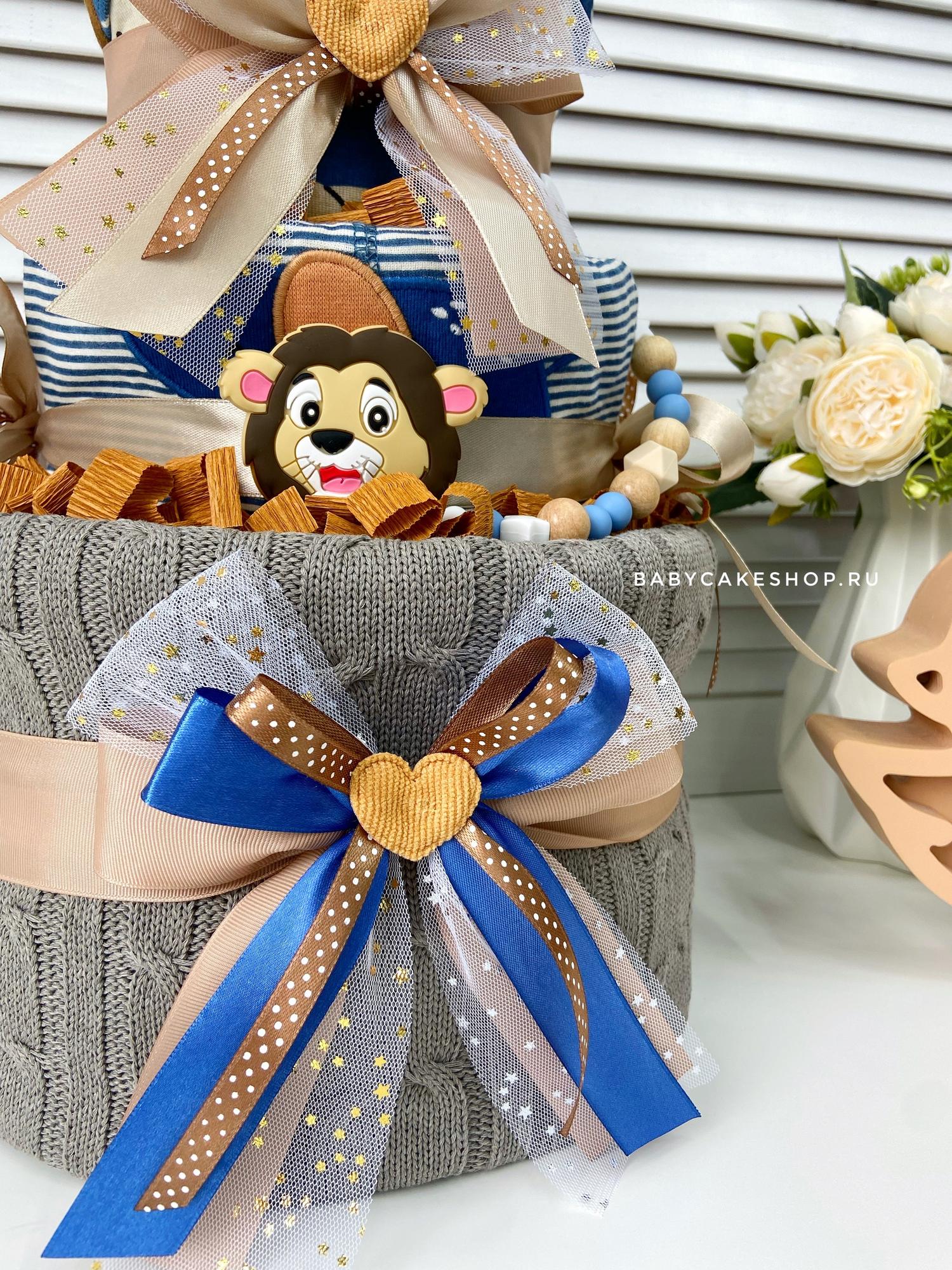 Торт из подгузников памперсов для новорожденного ребенка «Синий слон»