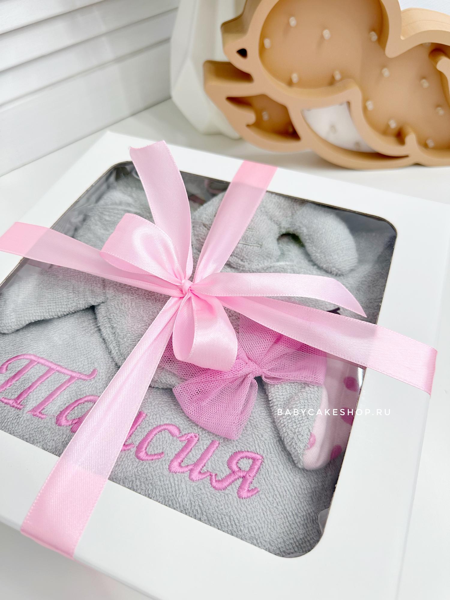 Полотенце детское, полотенце для купания с капюшоном и вышивкой для девочки «Слоник»