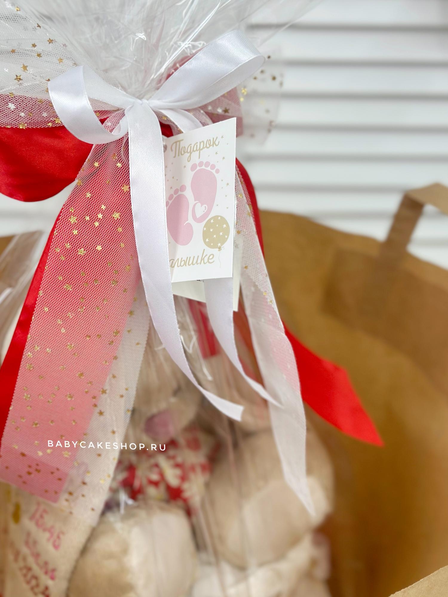 Торт из памперсов подгузников для девочки «Зайка Ми в красном платье»