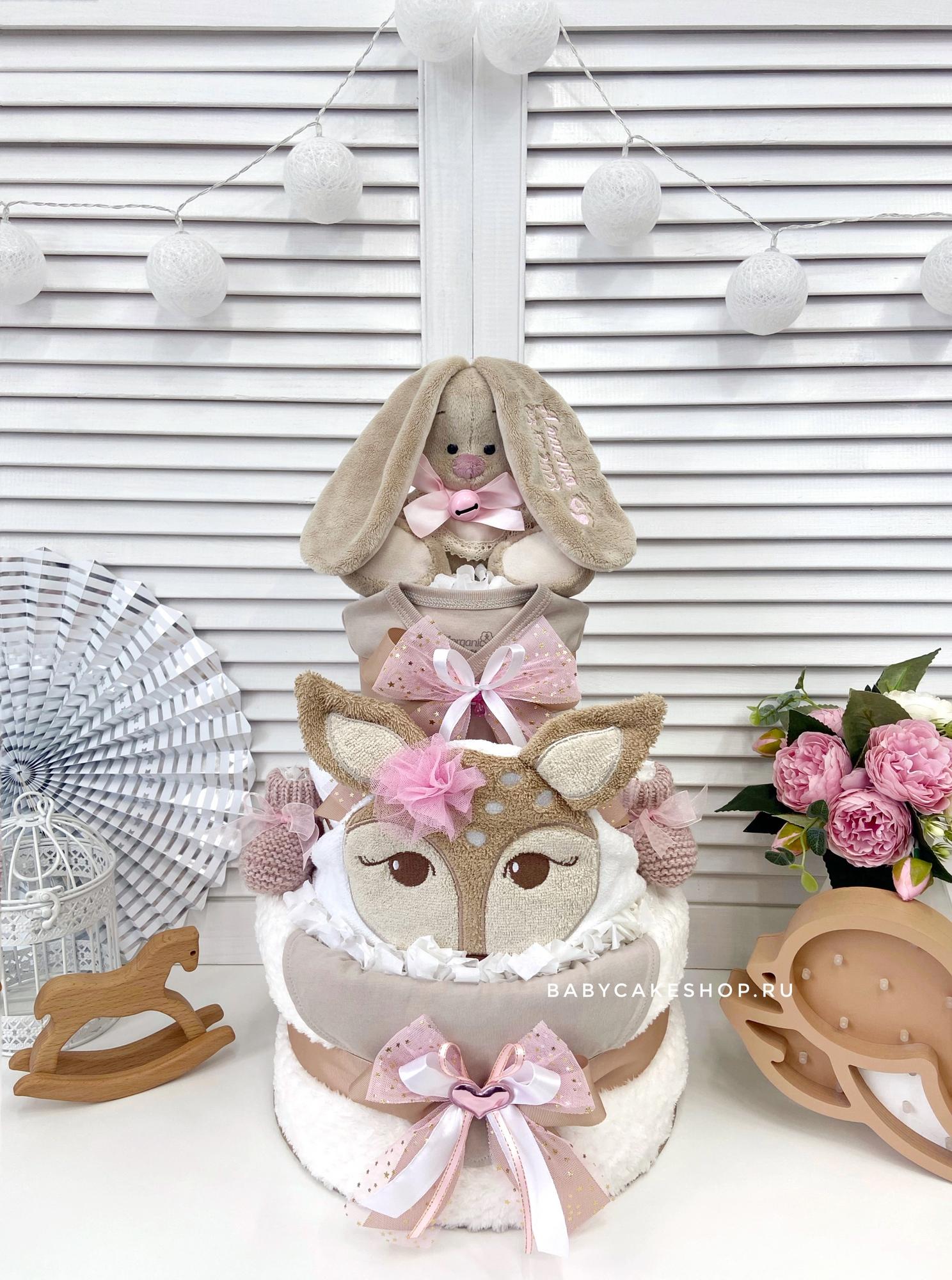 Торт из памперсов с именной зайка ми «Нежность»