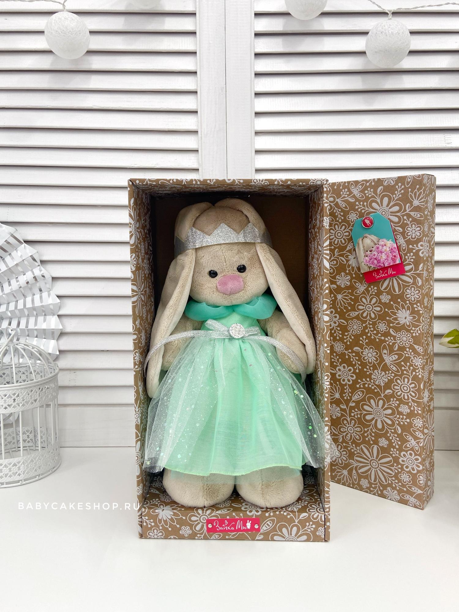Именная игрушка с вышивкой имени и метрикой «Зайка Ми в платье принцесса»