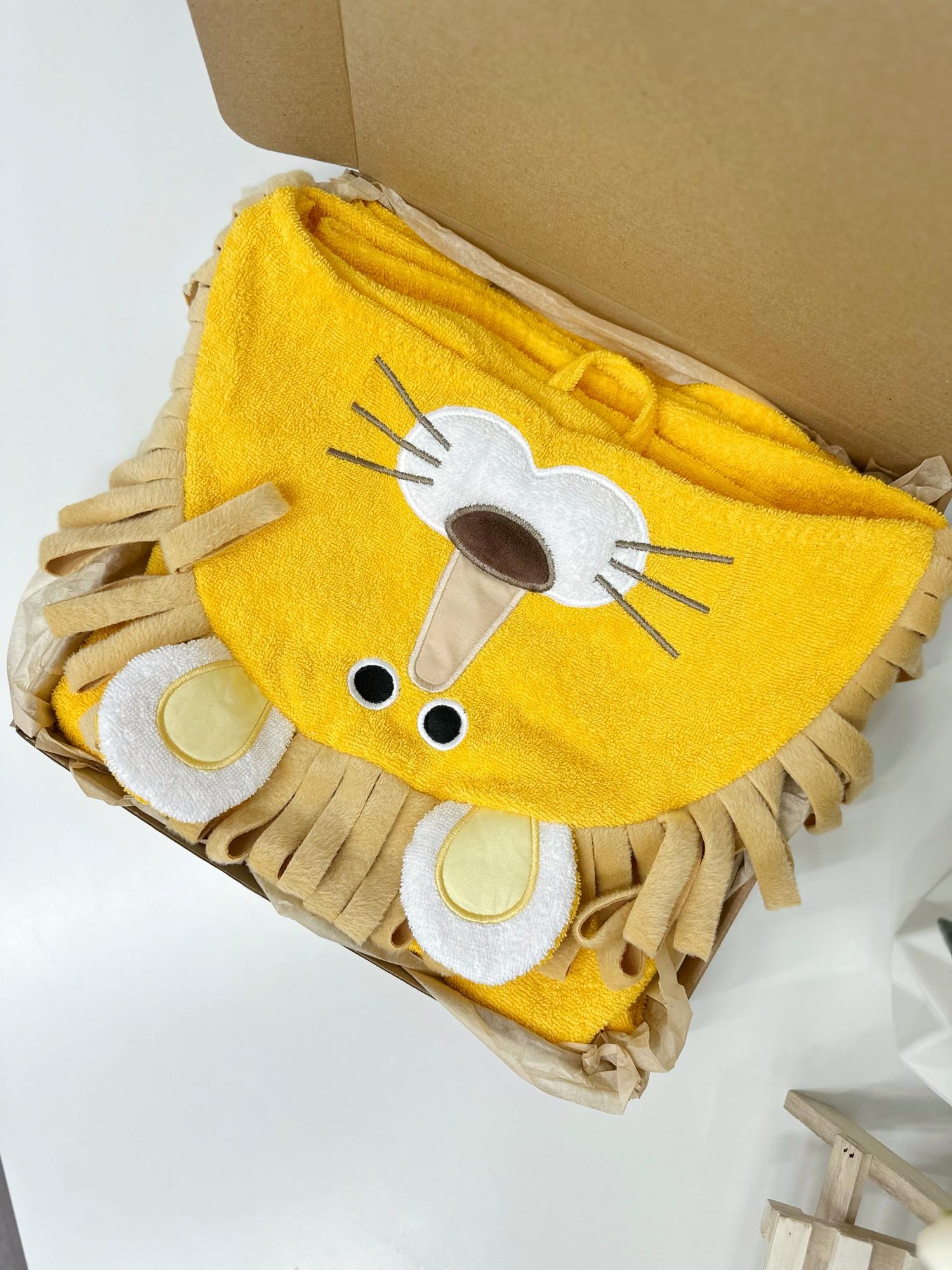 Полотенце детское, полотенце для купания с капюшоном и вышивкой «Лев»