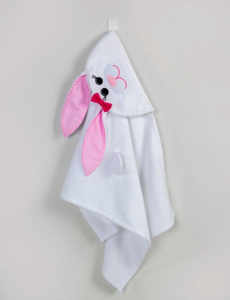 Полотенце детское, полотенце для купания с капюшоном и вышивкой «Зайка»