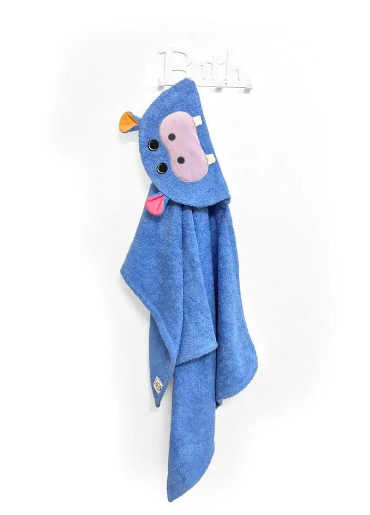 Полотенце детское, полотенце для купания с капюшоном и вышивкой «Бегемот»