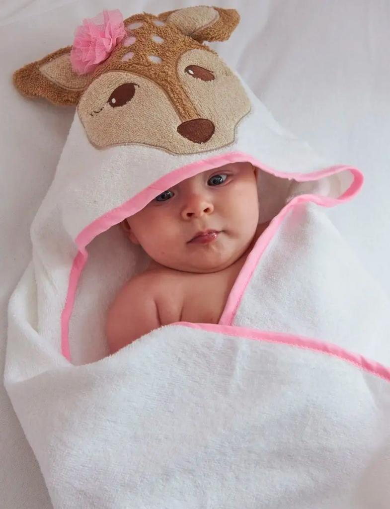 Полотенце детское, полотенце для купания с капюшоном и вышивкой «Бэмби»