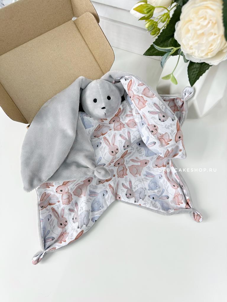 Комфортер первая мягкая игрушка ручной работы «Серый зайчик»