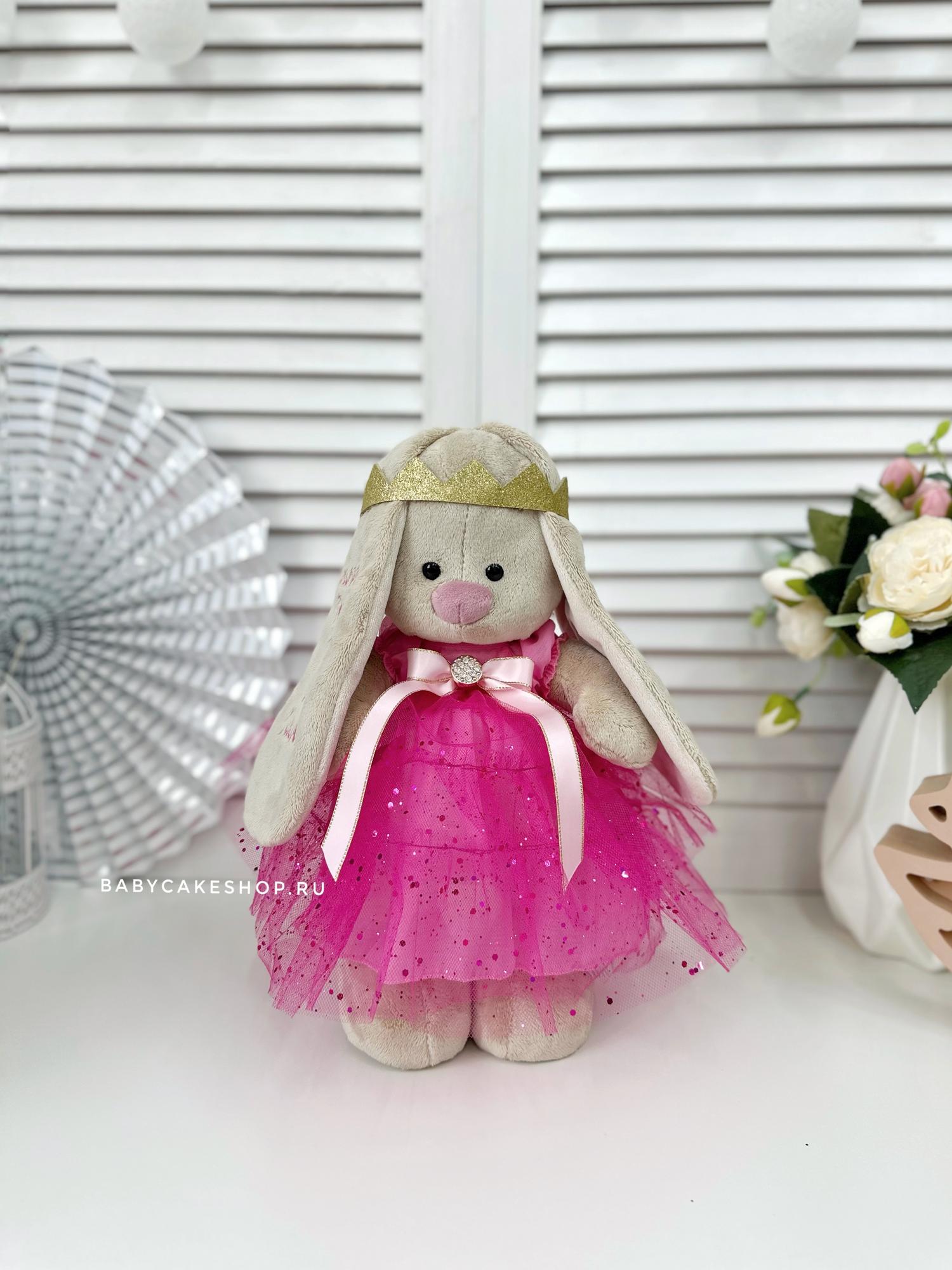 Именная игрушка с вышивкой имени и метрикой «Зайка Ми в розовом платье принцесса»