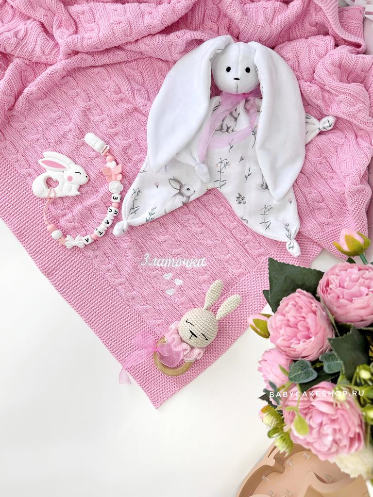 Именной держатель для соски с грызунком из пищевого силикона «Кролик»