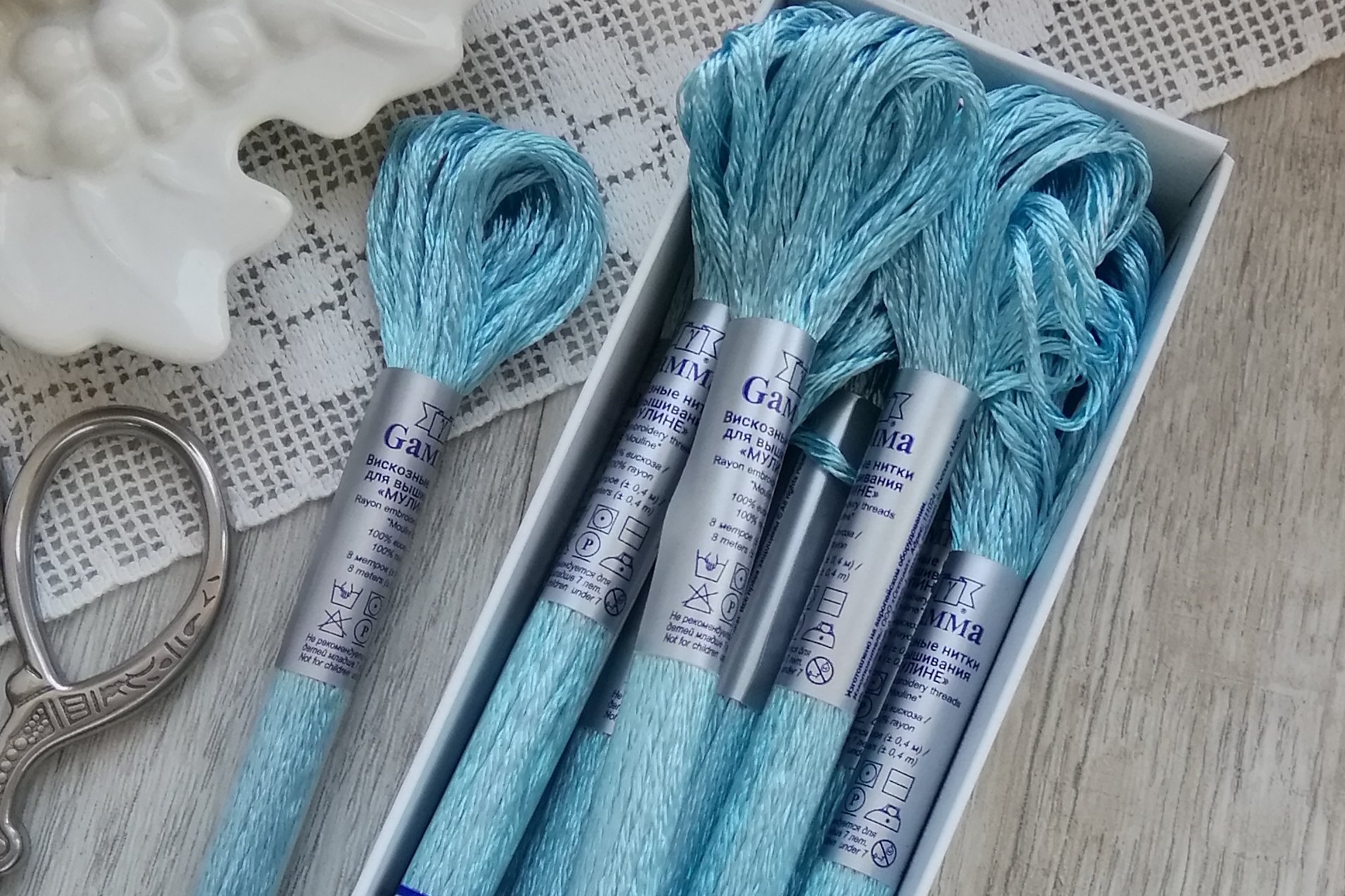 нитки мулине вискозные голубые 3115