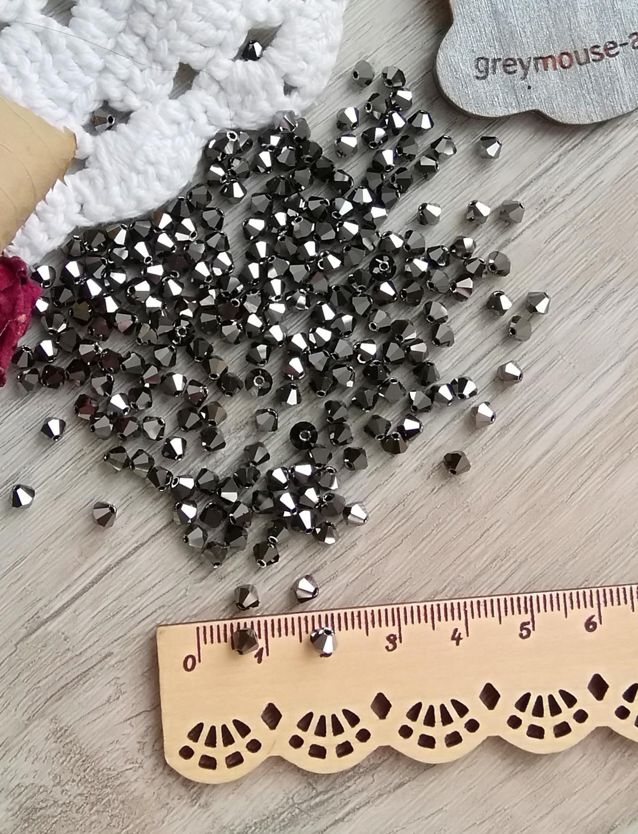 Биконусы Jet Hematite full 4 мм (bik023)