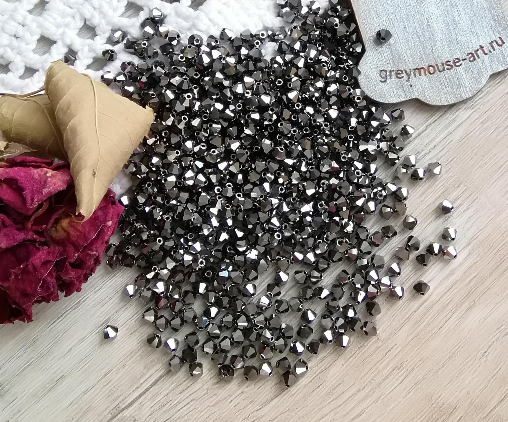 Биконусы Jet Hematite full 4 мм (bik023)