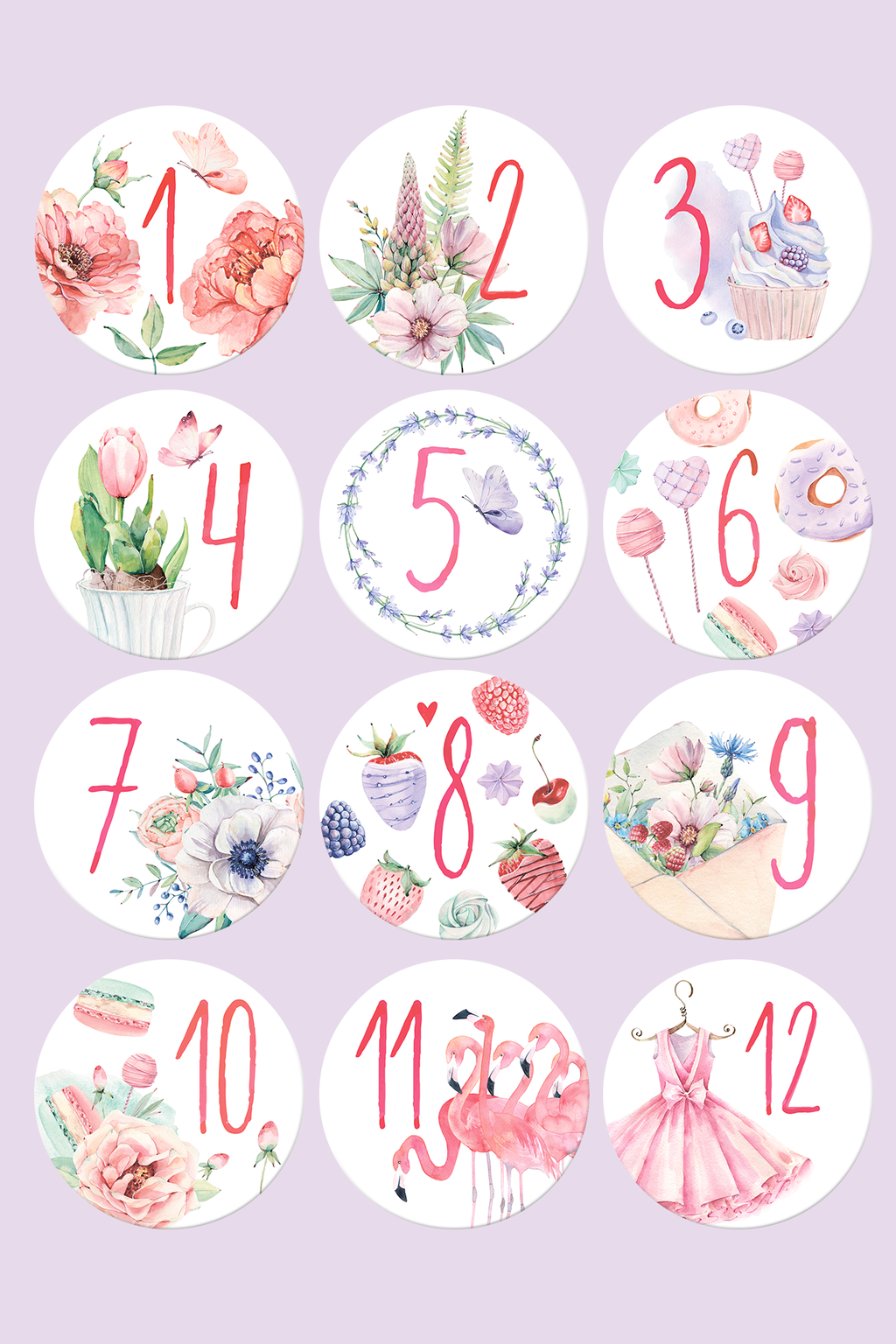 12 печатных открыток по месяцам "Сладкий набор"