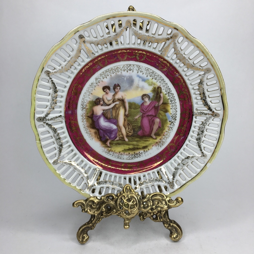 Тарелка плоская прорезной фарфор «Пасторальные сценки» Д17см Арт 429