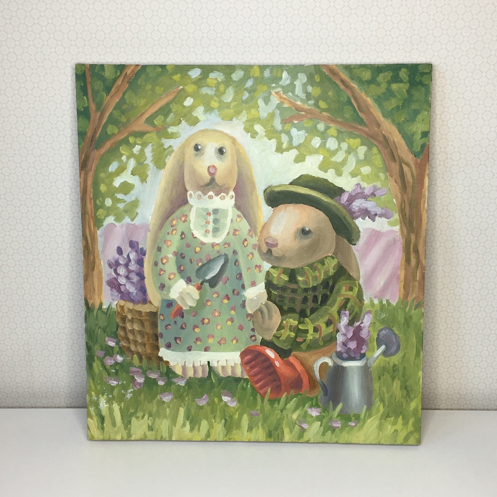 Картина холст масло «В саду»