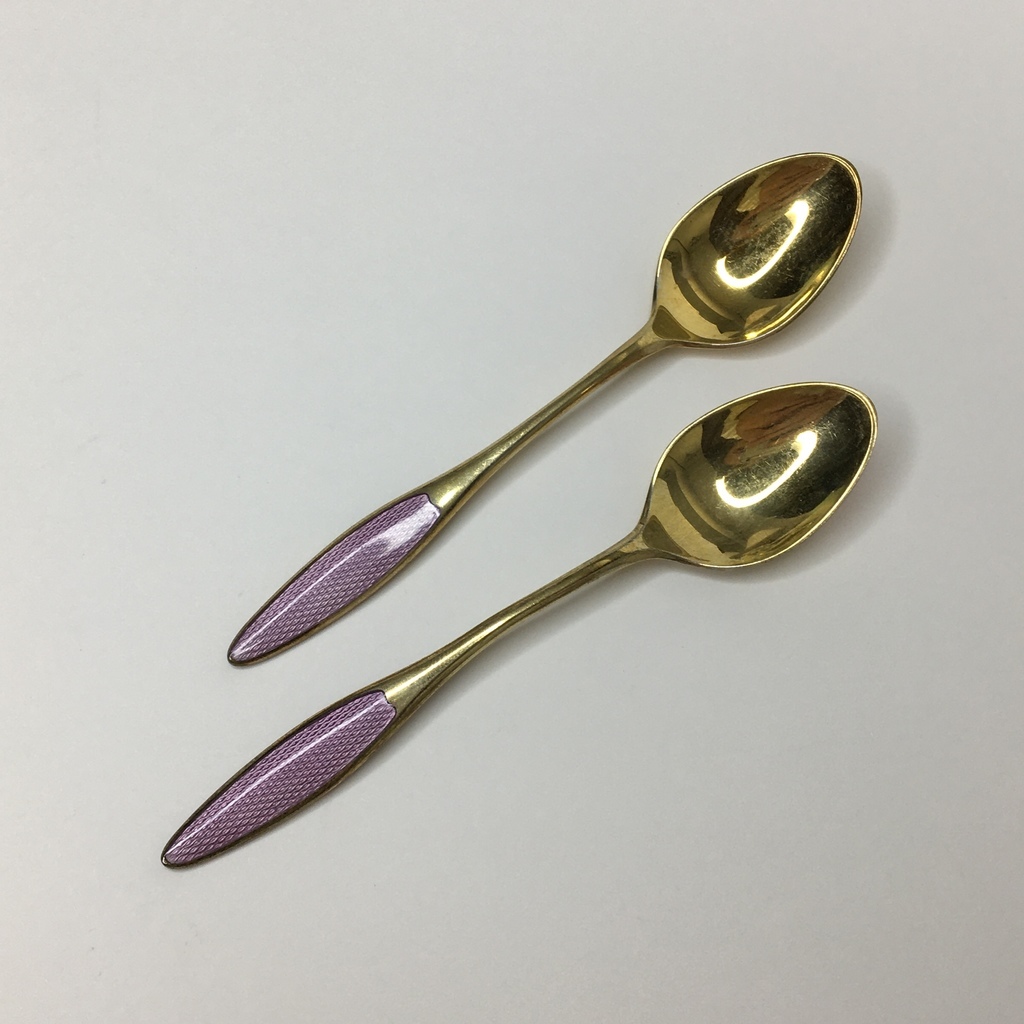 ⭐️Кофейная ложка  серебро Позолота Сиреневая эмаль 9,5 см Арт 1086