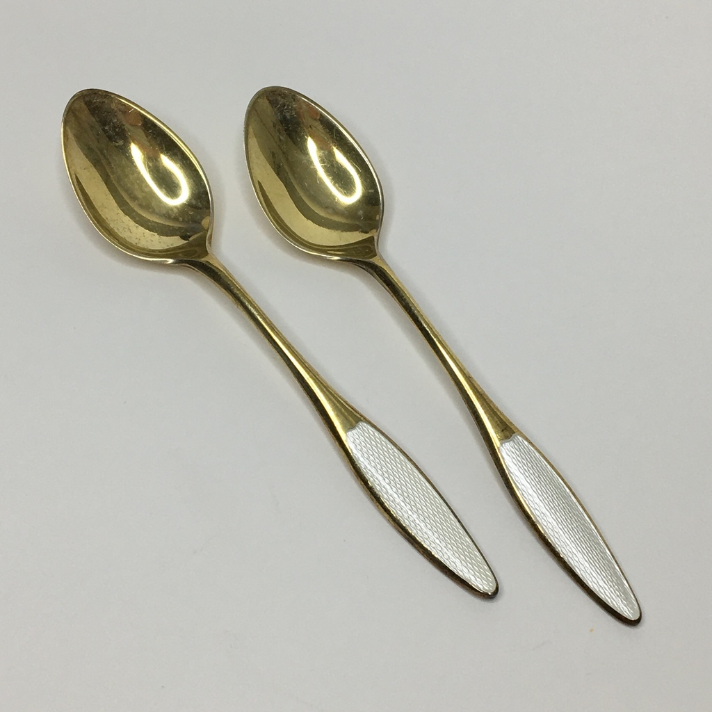 ⭐️Кофейная  ложка  серебро Позолота Белая эмаль 9,5 см Арт 1375