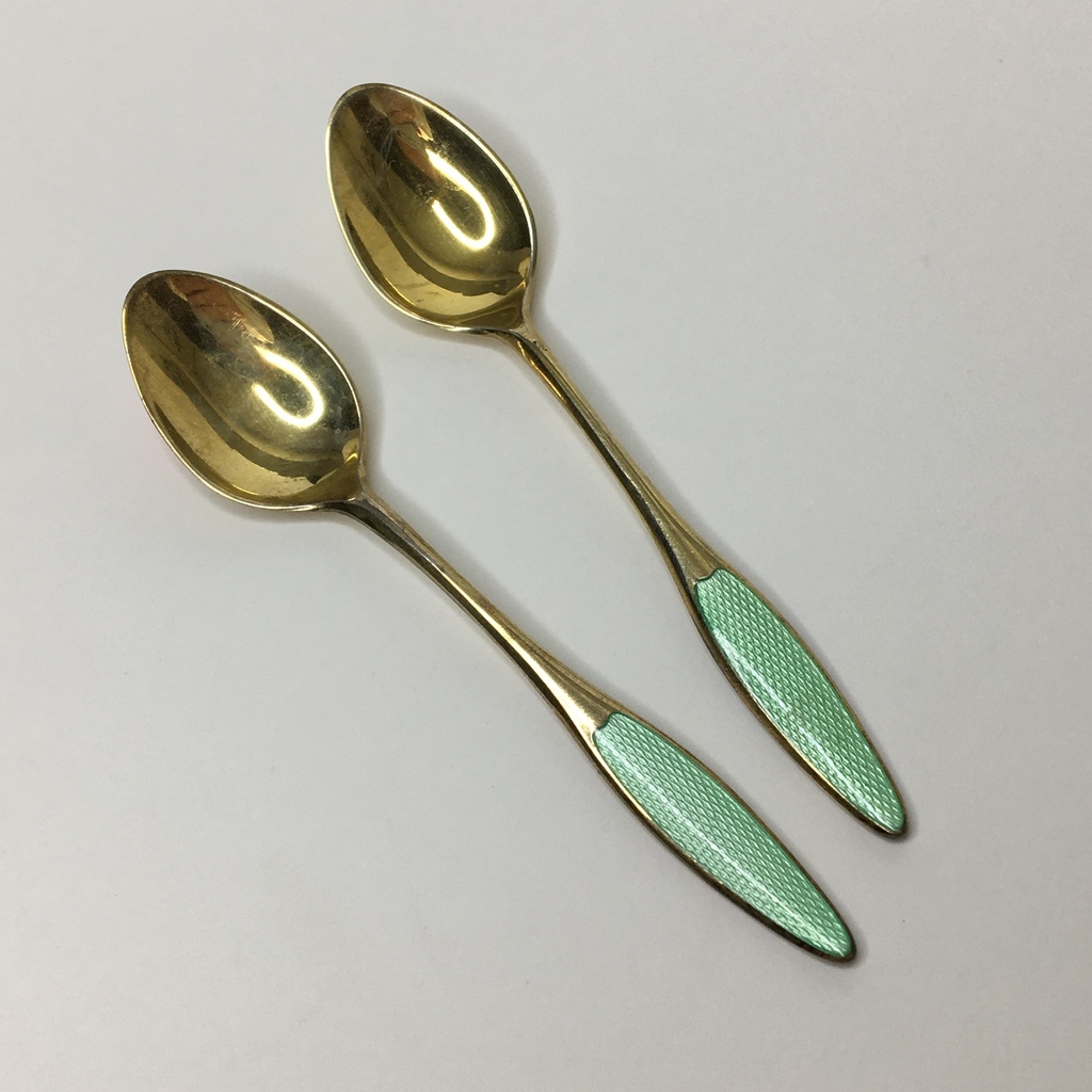⭐️Кофейная ложка серебро Позолота Зелено-голубая эмаль 9,5 см Арт 1374