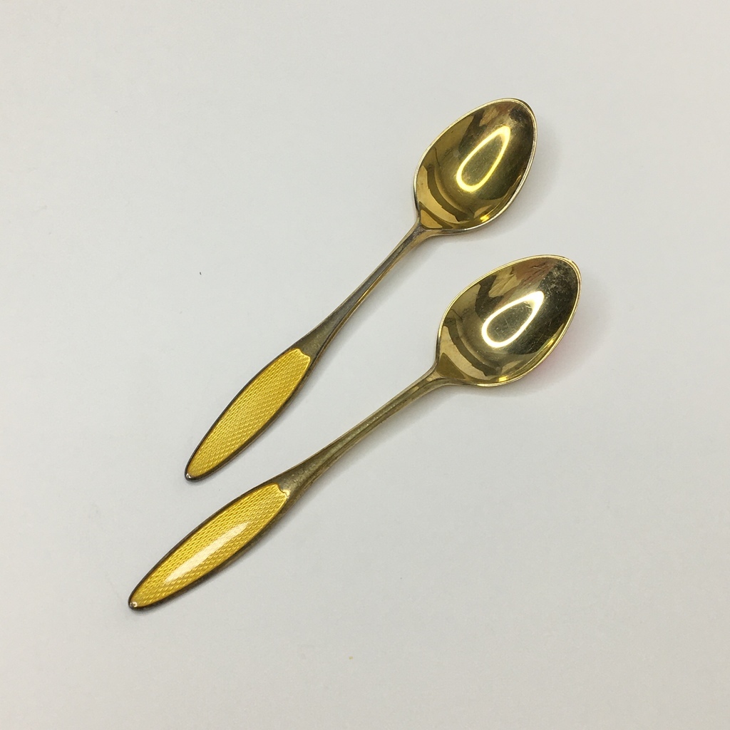 ⭐️Кофейная  ложка серебро  Желтая эмаль позолота 9,5 см Арт 1371