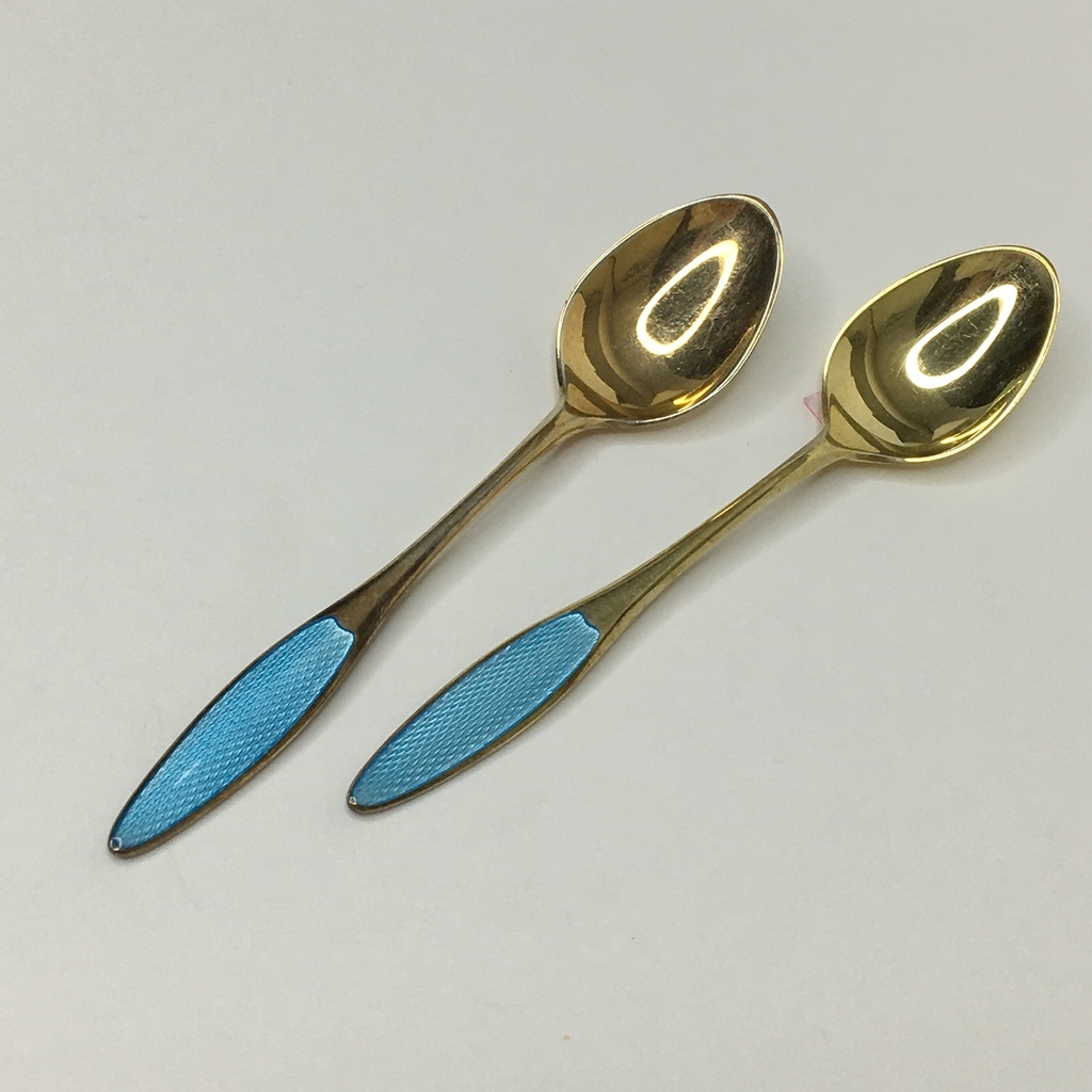 ⭐️Кофейная ложка  серебро Голубая эмаль позолота 9,5 см Арт 1373