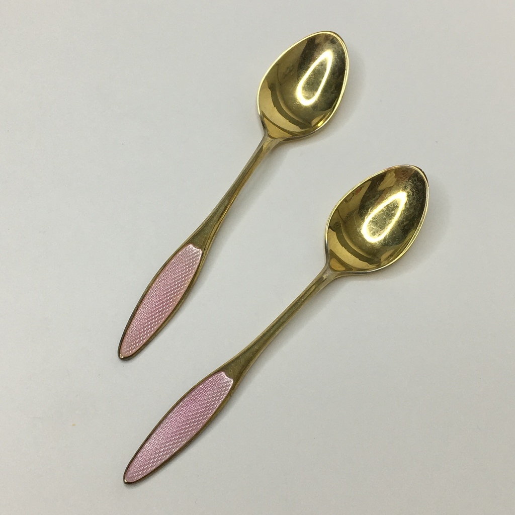 ⭐️Кофейная ложка серебро эмаль розовая  позолота 9,5 см Арт 1087