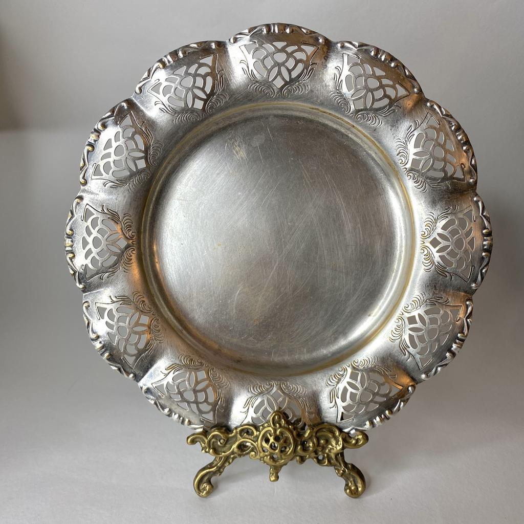 ✨Тарелка с ажурным краем серебрение 22 см Арт 1575