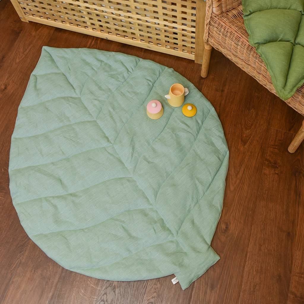 Двухсторонний коврик-плед "Листик" (мятный/серо-бежевый)