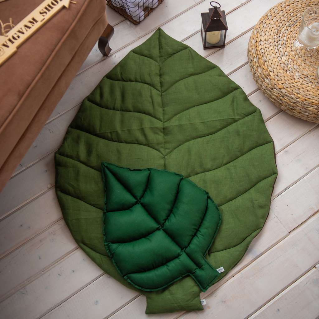 Двухсторонний коврик-плед "Листик" (хвоя/серо-бежевый)