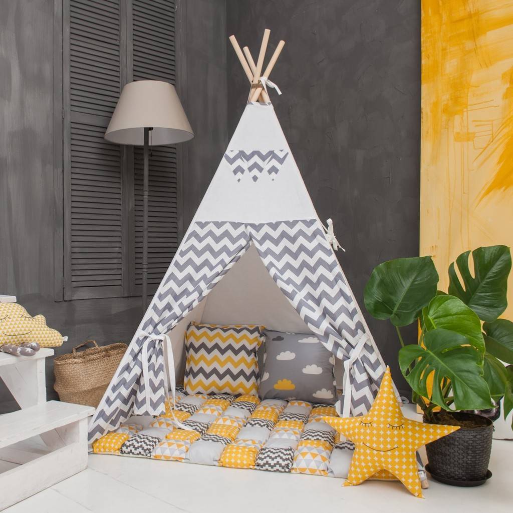 Комплект "Серый зигзаг" (вигвам + коврик + флажки)