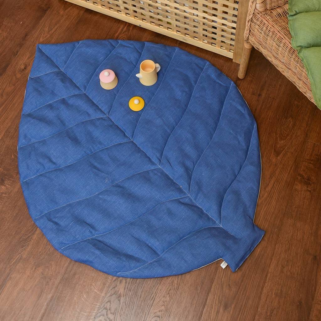 Двухсторонний коврик-плед "Листик" (синий/серо-бежевый)