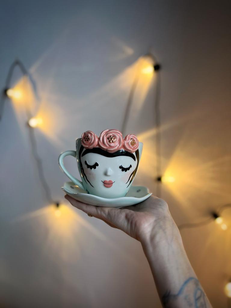Чашка с блюдцем Фрида  нежно-зеленая