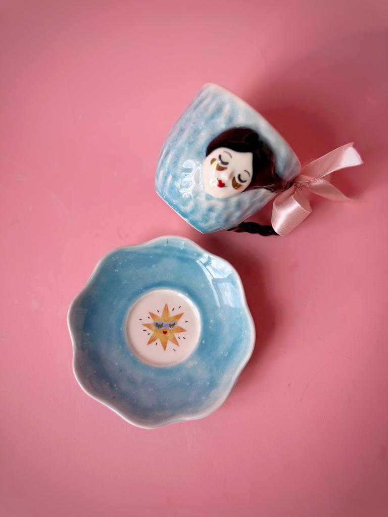 Чашка с блюдцем - Звезда (голубая)