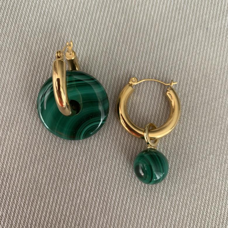 Серьги Polish gold 24 мм с подвесками из малахита