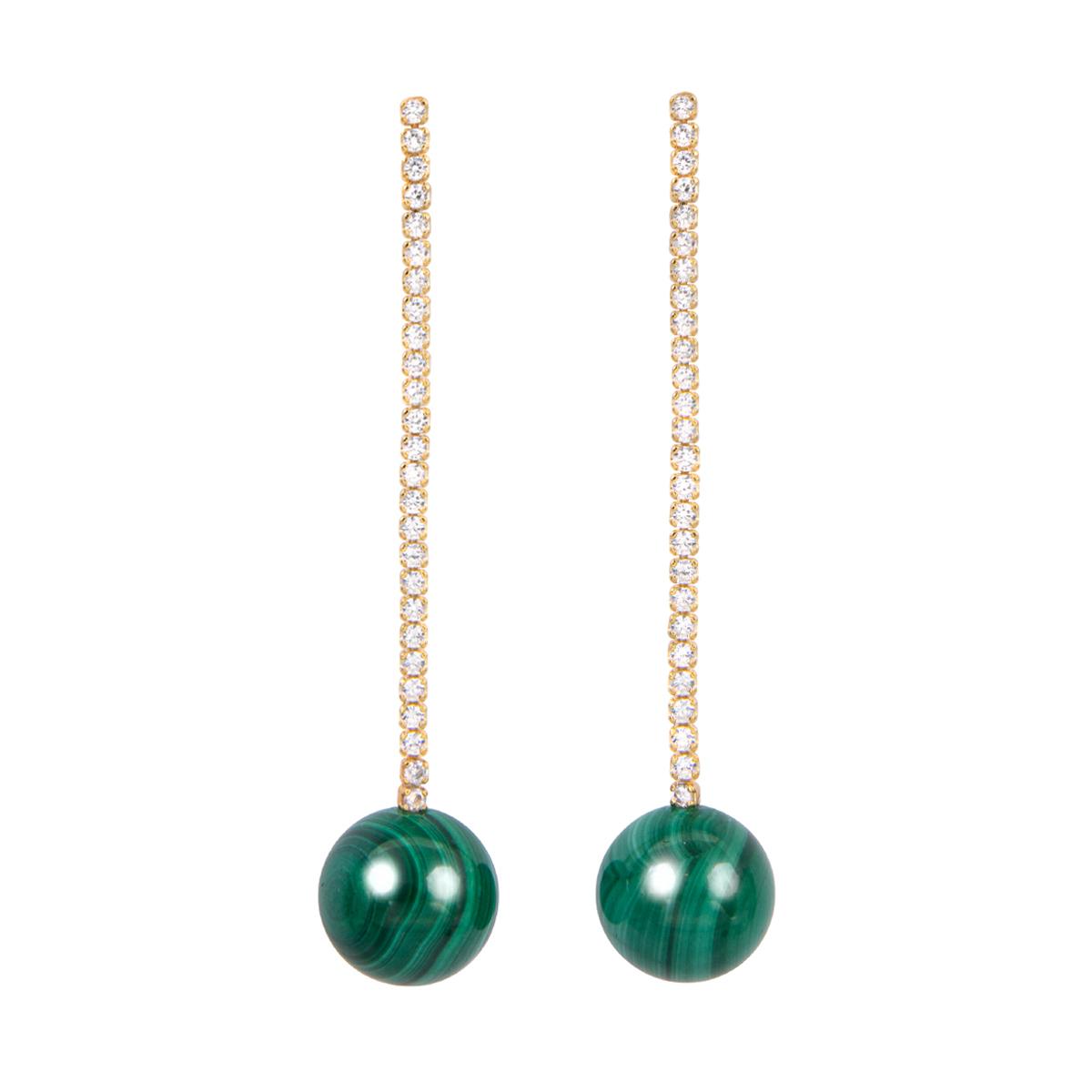 Серьги Kalla gold из малахита с цирконами