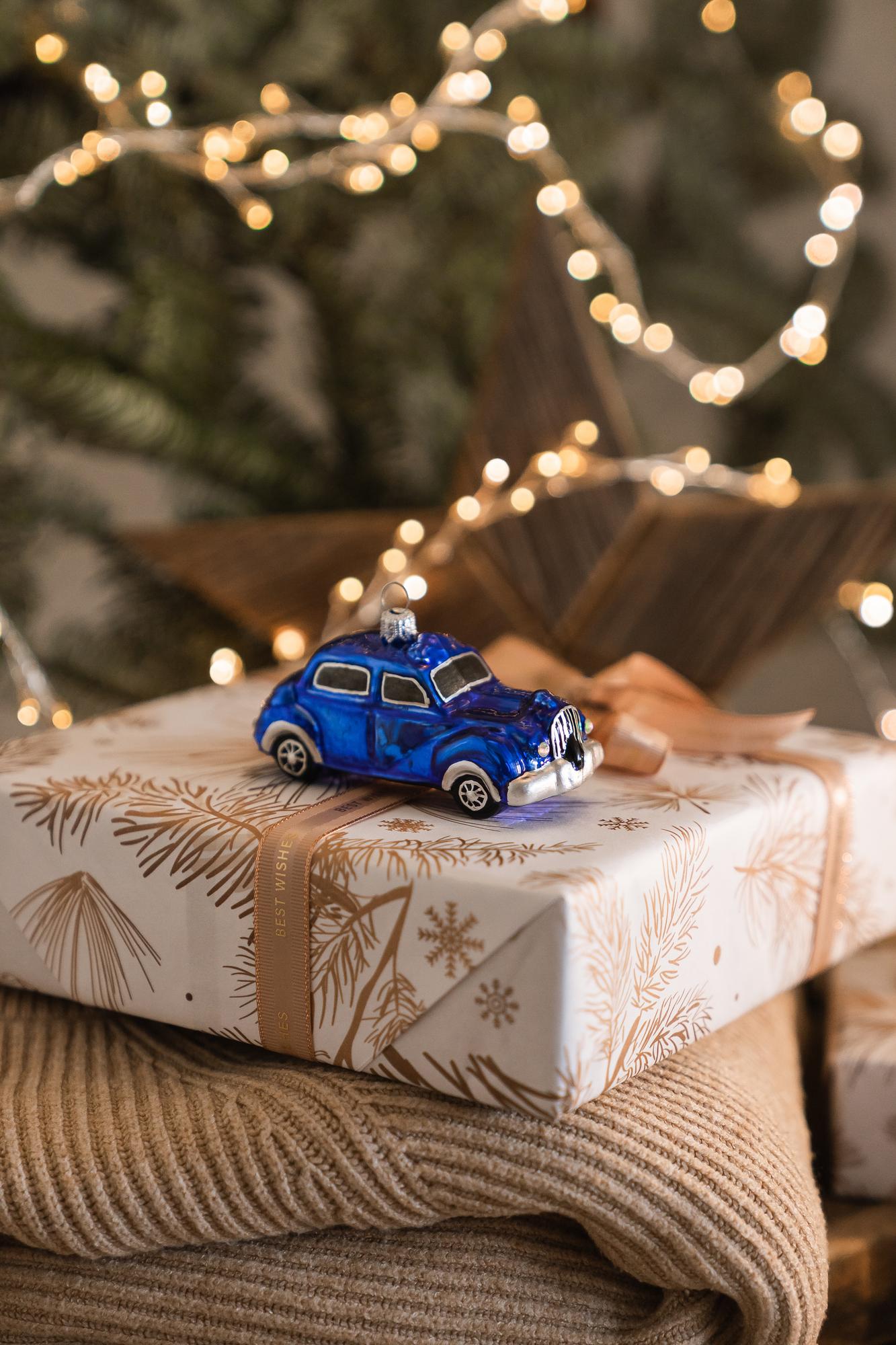 Елочная игрушка "Синяя ретро машинка"