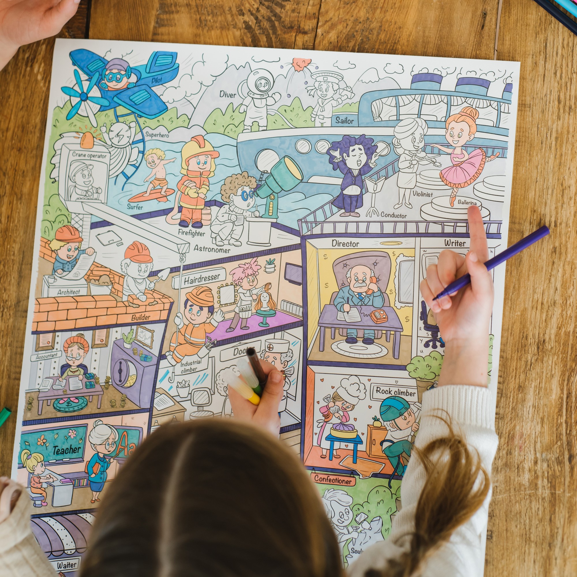 Профессии - большая раскраска для детей на английском в подарочном конверте
