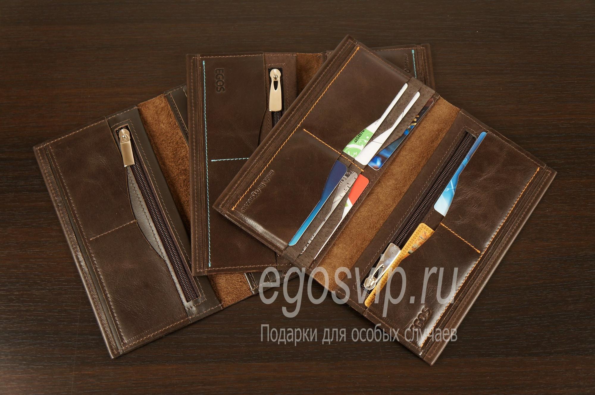 Портмоне кожаное с карманом на корпусе / модель 80 коричневый