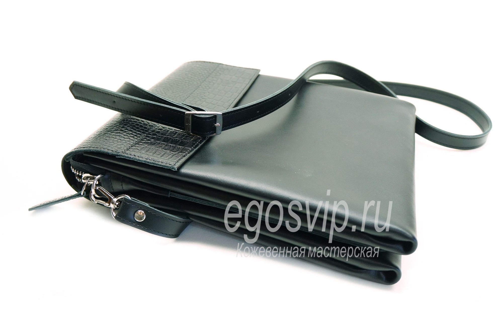 Сумка кожаная через плечо / модель 72 черная