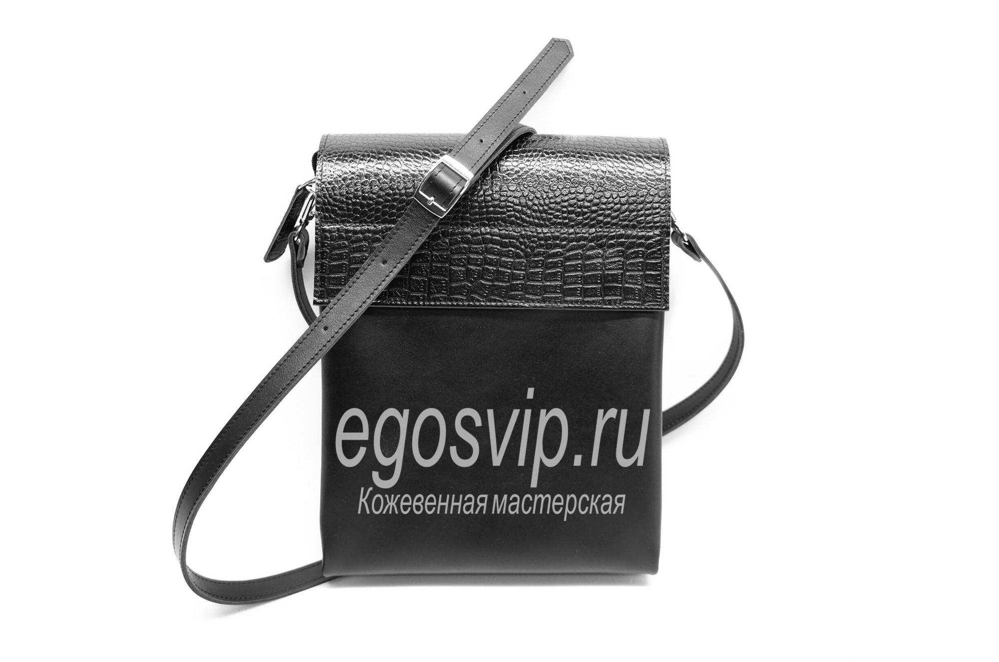 Сумка кожаная через плечо / модель 72 черная