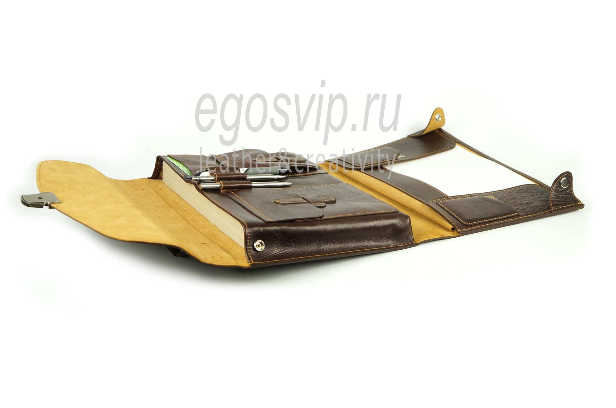 Кожаная папка-портфель на кожаной подкладке / модель 913-01 коньяк