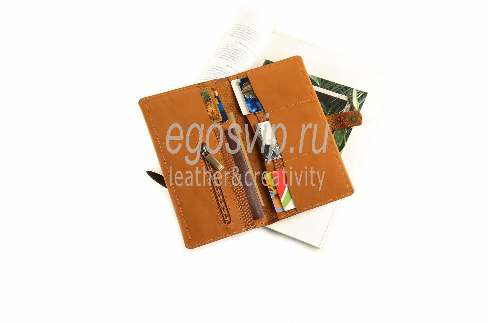 Кожаный кошелек для двух паспортов / модель 85 виски