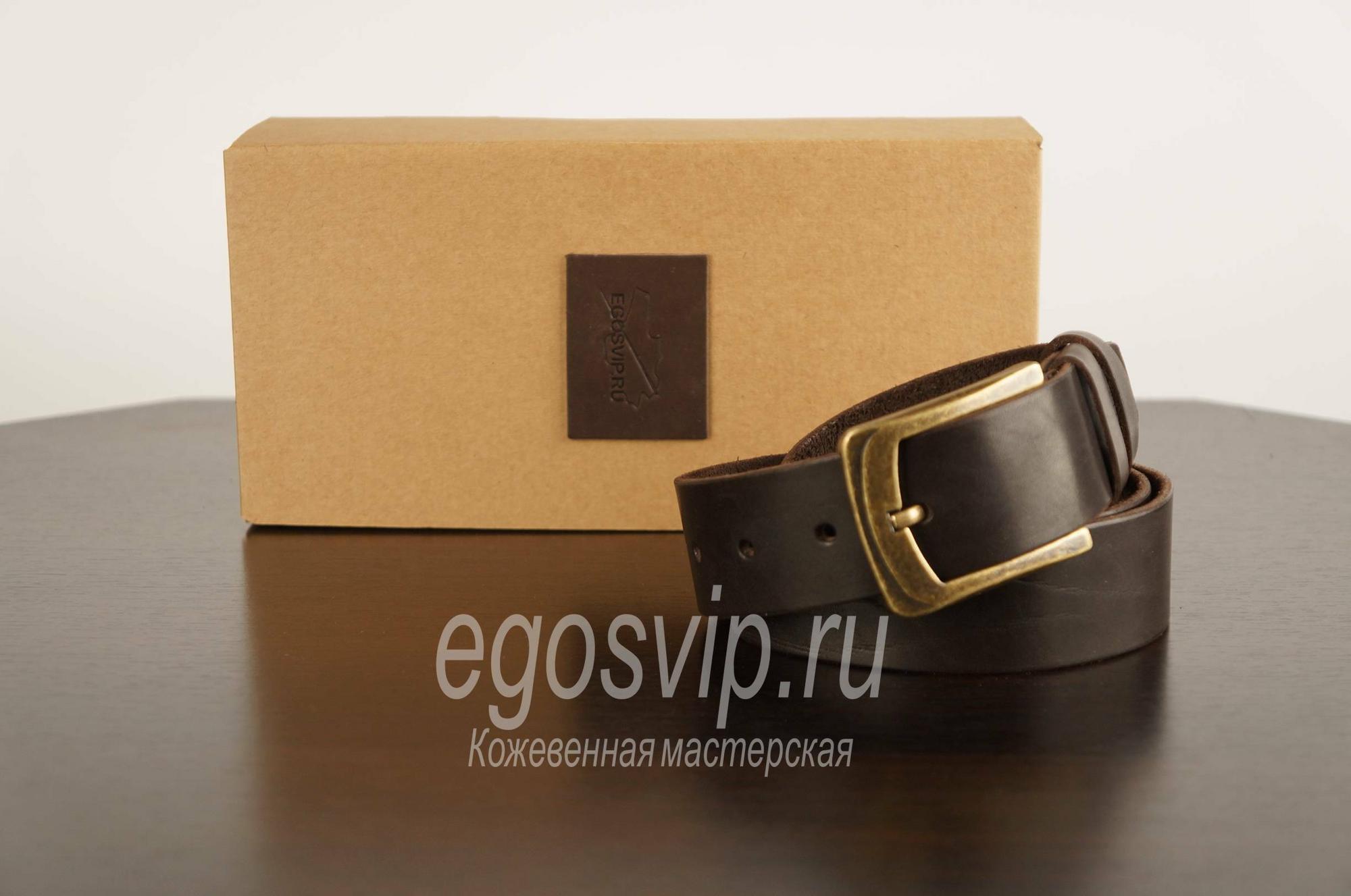 Кожаный ремень  ручной работы 40 мм коньяк