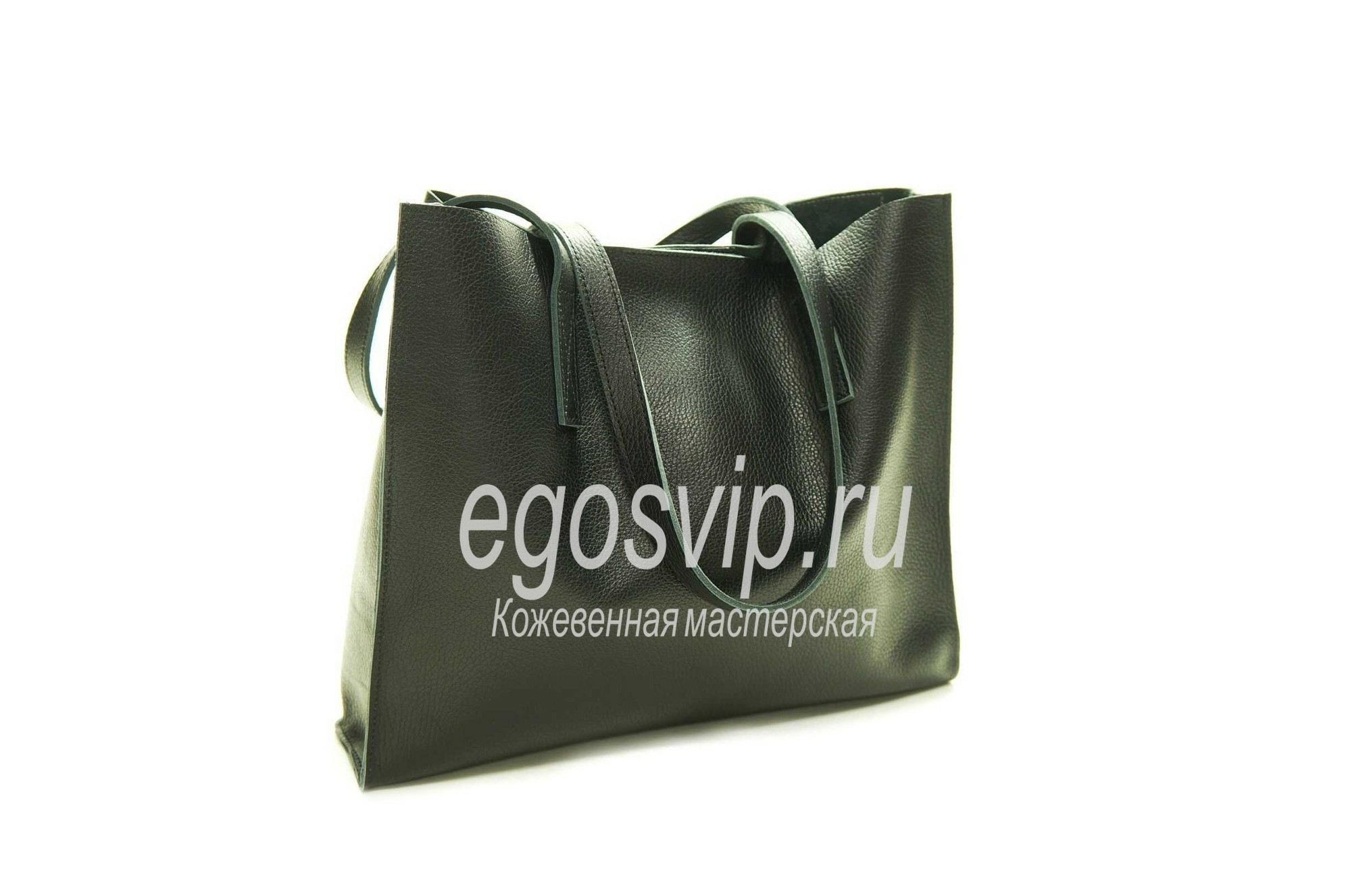 сумка шоппер ручной работы черная кожаная /EGOS/ мод. 08