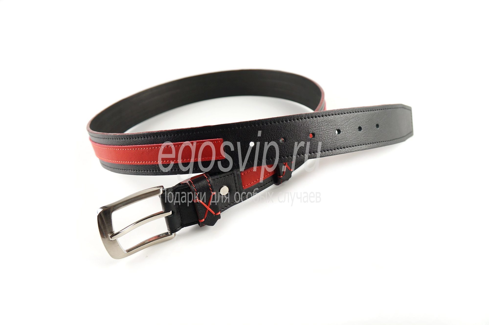 Кожаный ремень 2х-цветный  / модель 25-02 черно-красный