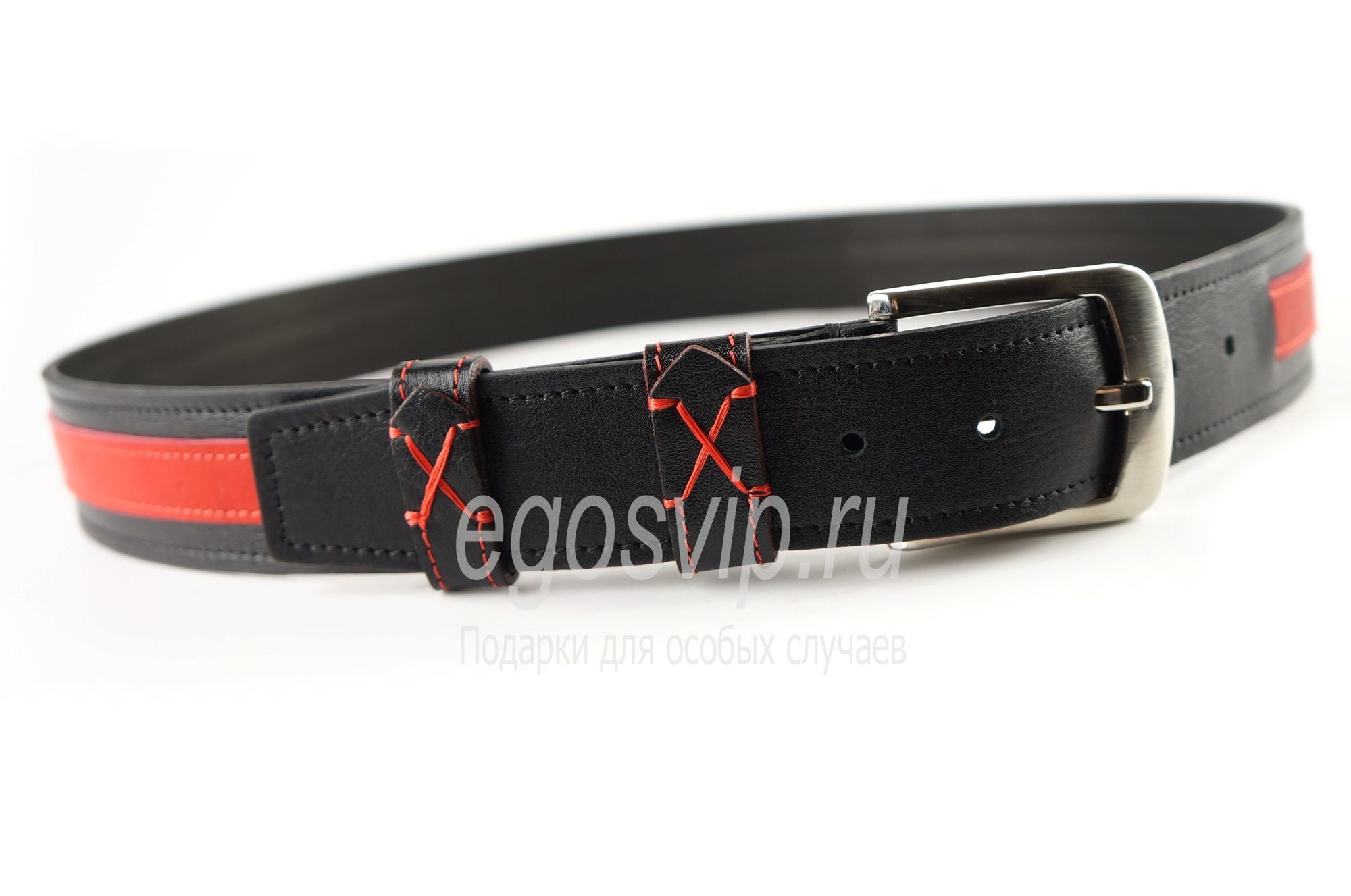 Кожаный ремень 2х-цветный  / модель 25-02 черно-красный