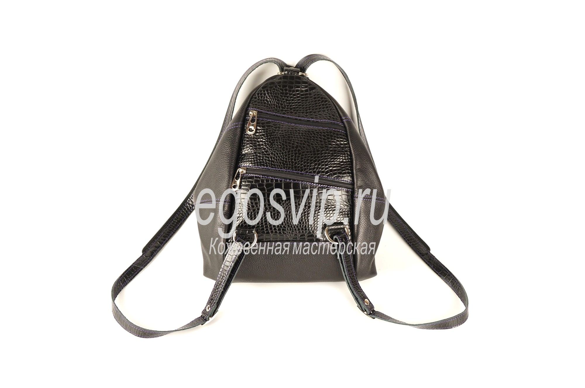 Женский кожаный рюкзак трансформер / модель 33 черная кожа+крокодил