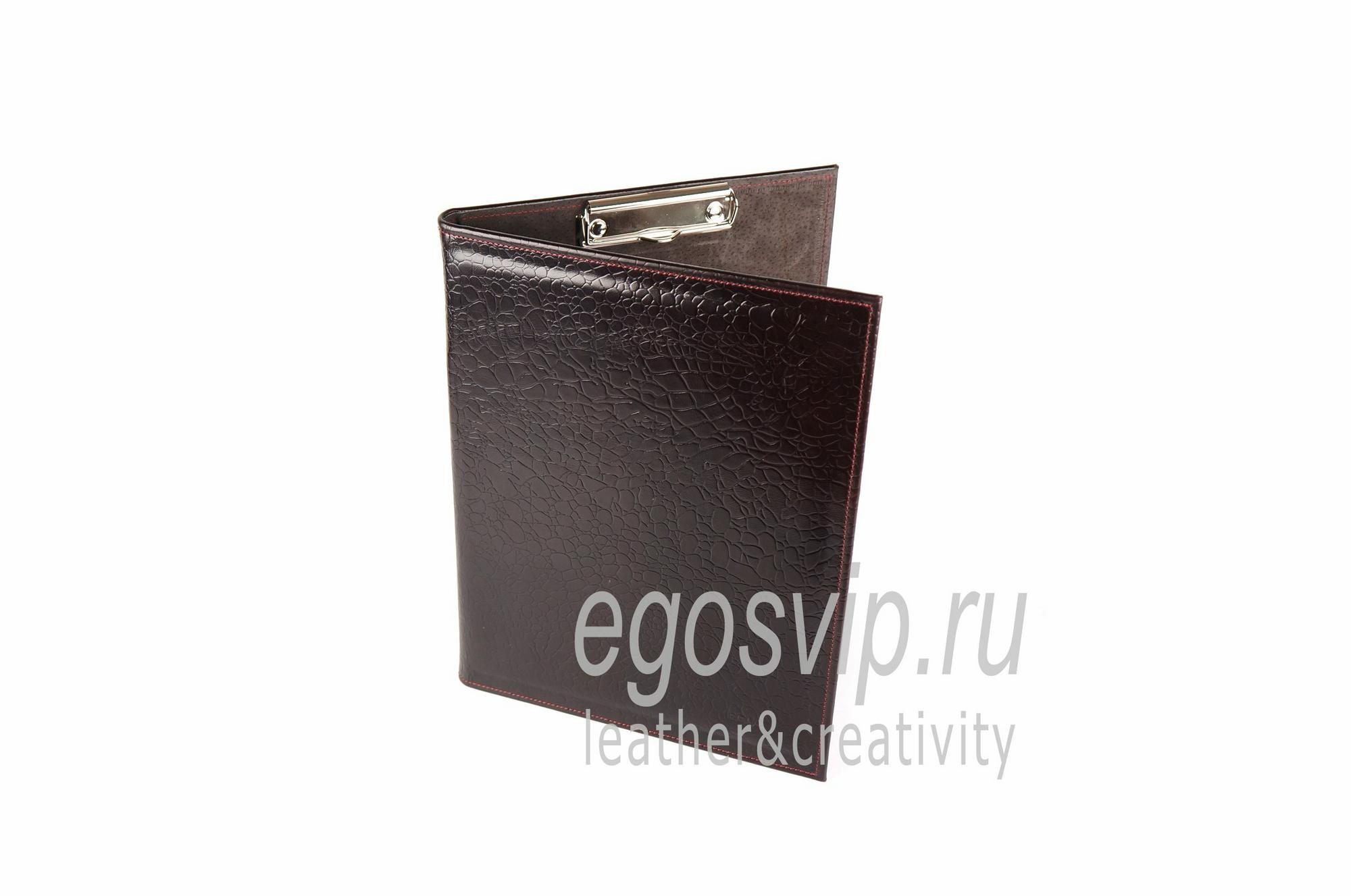 Кожаная папка с зажимом для бумаг, карманами и кармашками / модель 95 коричневые камни