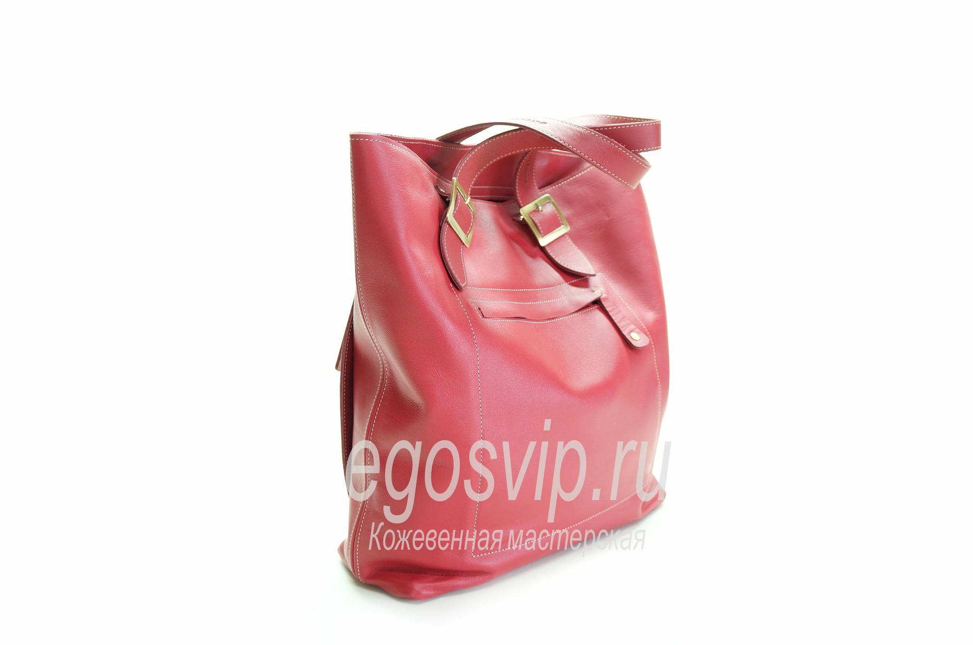Шоппер кожаный ручной работы / модель 25 розовая камелия